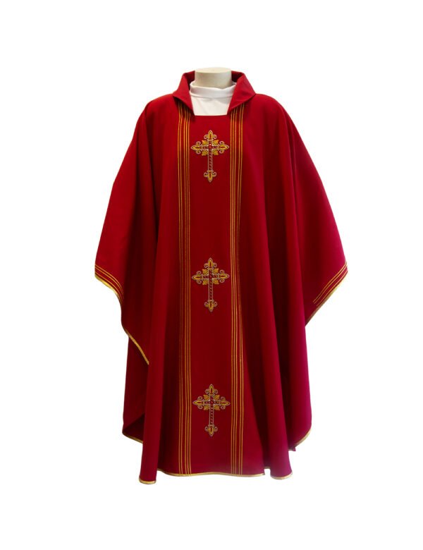 Paramento Vermelho com 3 Cruzes Douradas